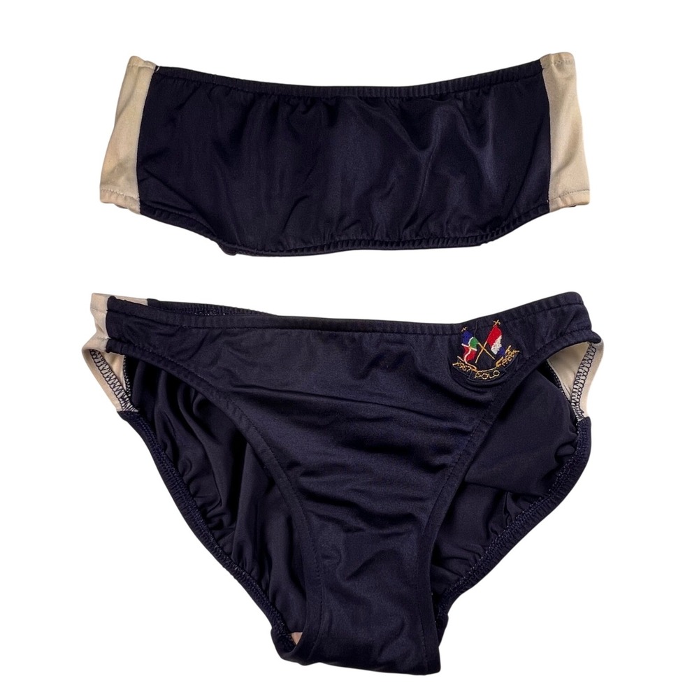 VTG 90's Polo Ralph Lauren Flag Crest Bikini Gold Button Navy Blue Sz 8 Gold